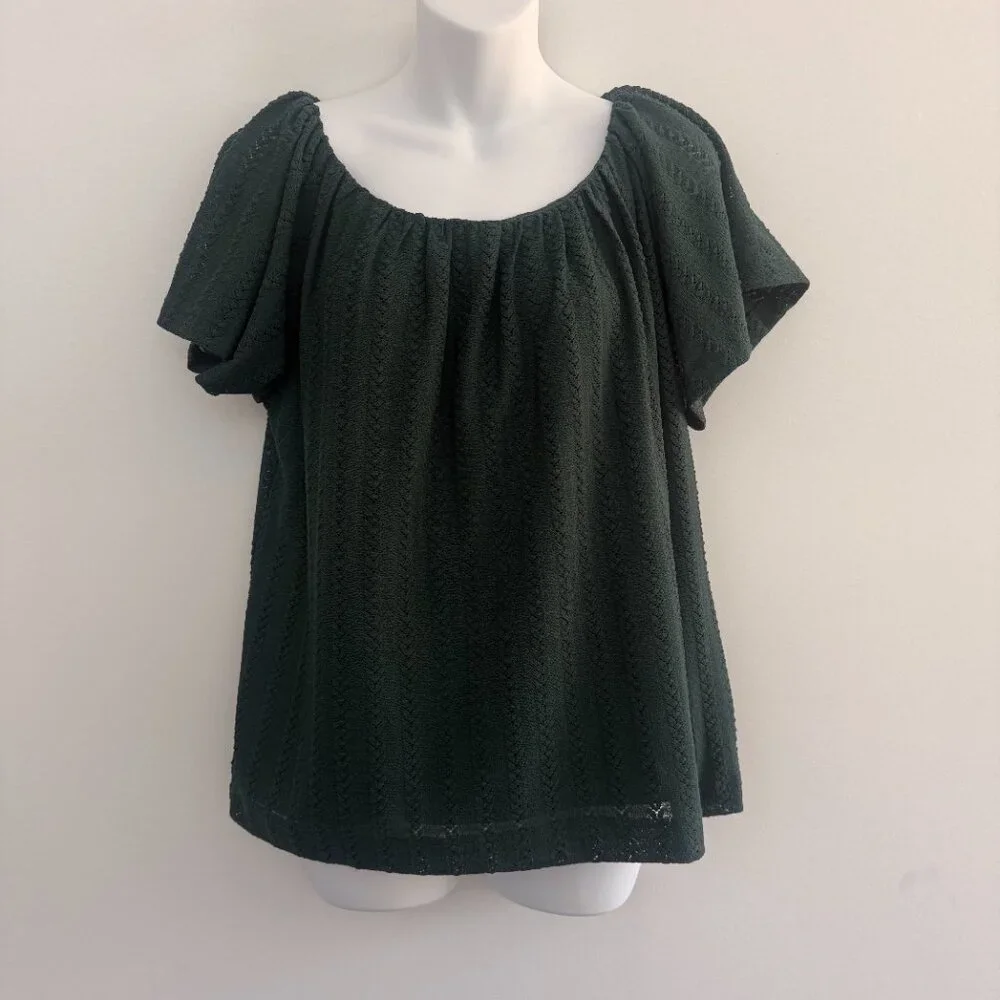 LOFT Hunter Green Eyelet Knit Top | Lined | On/Off Shoulder | Size M - Picture 4 of 9